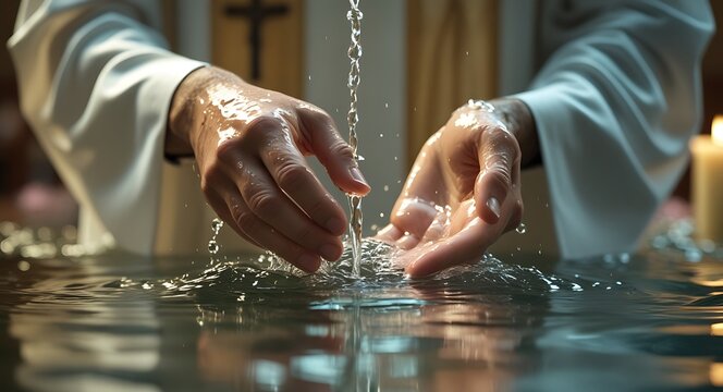 Hands of Blessing: The serene moment captures the essence of a religious ritual, with water cascading over hands. The scene is one of purification and faith.