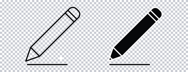 Pencil Edit Icon Set - Outline and Solid Pencil Drawing Symbols for Edit and Write Actions.