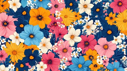 Obraz premium Colorful floral bouquet, spring garden, vibrant blossoms, textile print, nature background