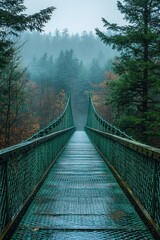 Obraz premium Misty Forest Bridge: A Serene Walk Through Nature's Embrace