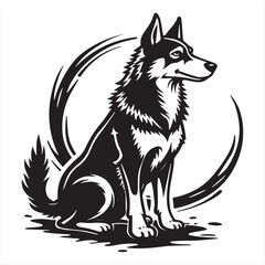 Stylized Black and White Husky Dog Illustration with Tribal Circle Design