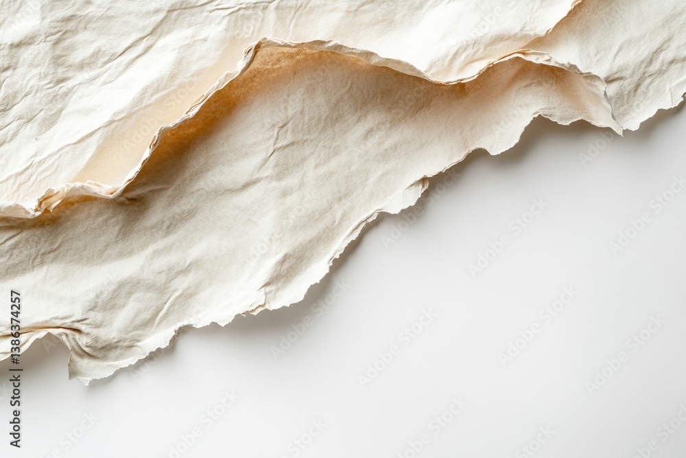 Poster crinkled handmade paper lying flat, showcasing natural texture and patterns for creative projects an