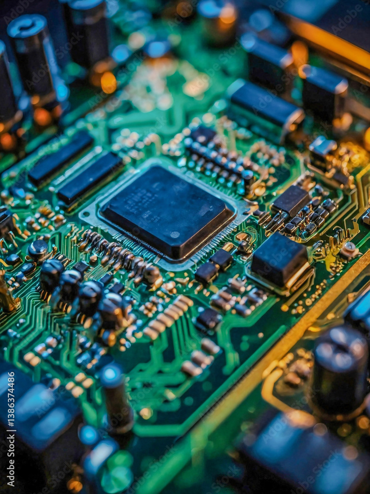 Poster close-up of a glowing circuit board with a central processor.