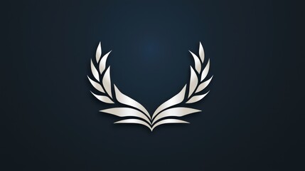 Elegant Silver Laurel Wreath Emblem Design on Dark Background