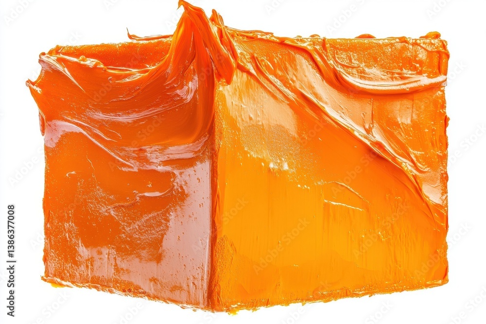 Fototapete Bright orange block of wax with a smooth, glossy finish displayed on a white background under soft lighting conditions
