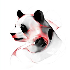 Abstract digital panda illustration in minimal Japanese style with red accents