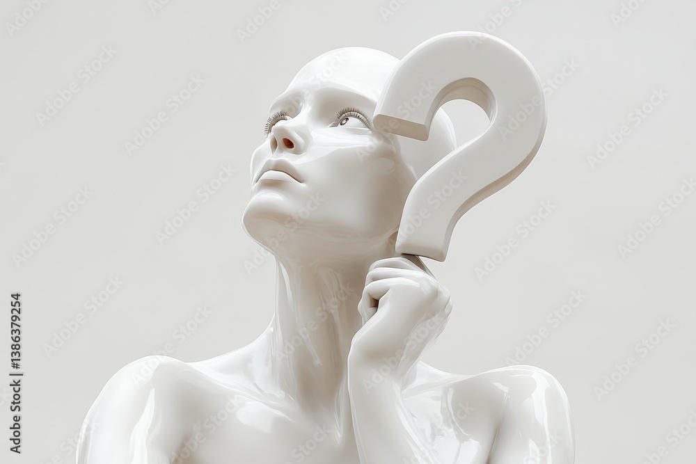 Aufkleber Sculpture of a thoughtful figure intertwined with a question mark in a minimalist setting highlighting curiosity and introspection