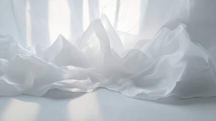 Plain white tissue crumpled softly on a clean white