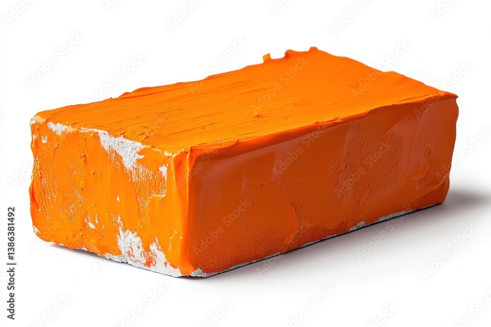 Leinwandbilder bright orange block of wax with a smooth, glossy finish displayed on a white background under soft l
