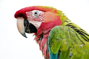 Obraz premium Closeup of Red and Green Macaw Parrot Bird Profile on White