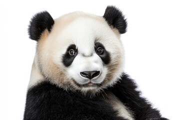 Fototapeta premium Close-up Panda Bear Portrait on White Background Isolated Looking at Camera