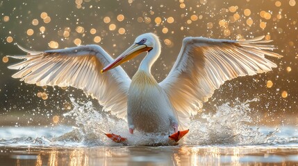 Majestic Pelican Taking Flight at Golden Hour