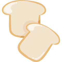 Illustration of sliced ​​bread with golden yellow crust and soft white inside on transparent background.