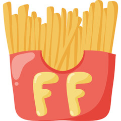 French fries in a red cardboard box on a transparent background