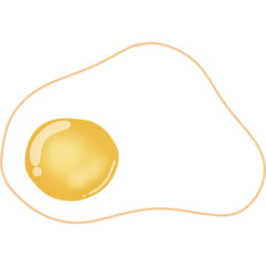 Hand drawn cartoon illustration of fried egg with yellow yolk isolated on transparent background.