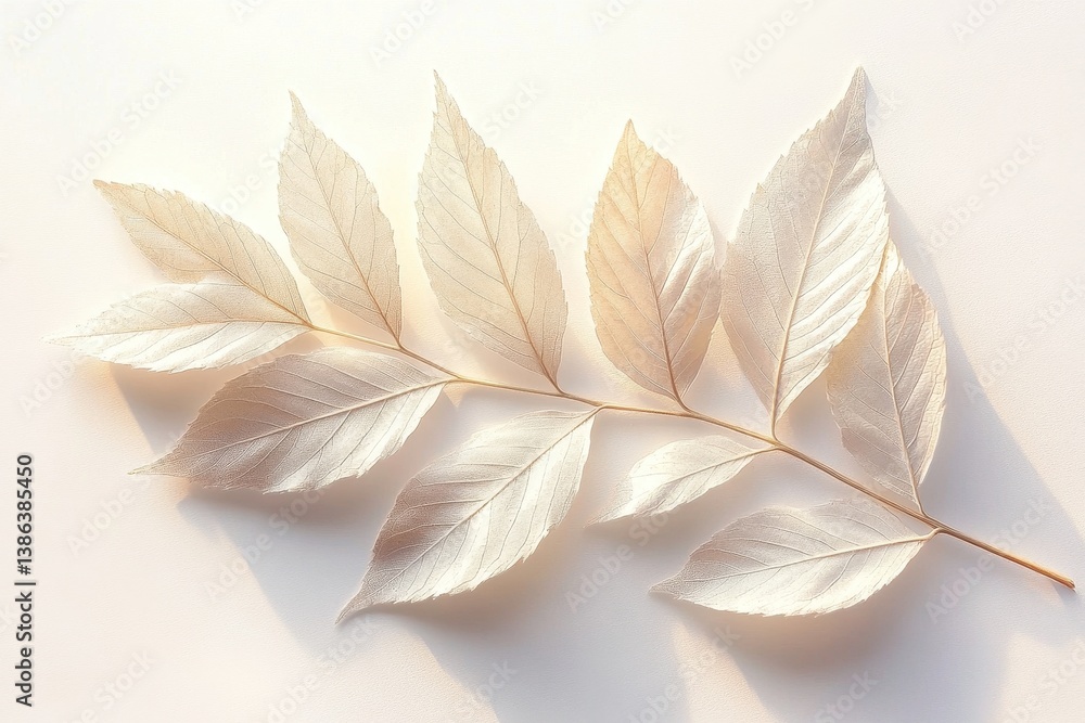 Poster delicate white leaf arrangement on a light background showcasing intricate details and soft shadows 