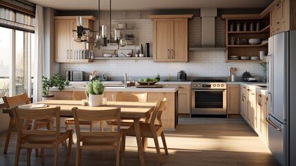 A photo of an open-concept kitchen and dining area