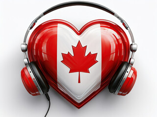 Love Canadian Music, Canada Flag 3d Heart With Headphones, illustration on white background