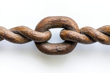 Fototapeta premium Rusty Metal Chain Links Showing Strength and Connection on White Backdrop
