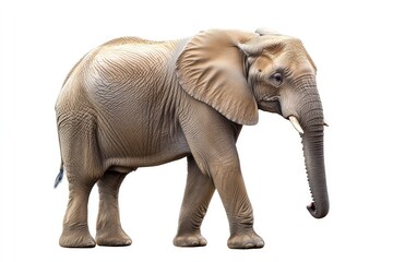 Obraz premium Walking African Elephant Isolated on White Background in Side View