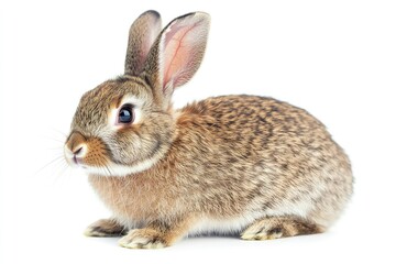 Fototapeta premium Cute Brown Bunny Sitting Calmly on White Background Isolated Studio Shot