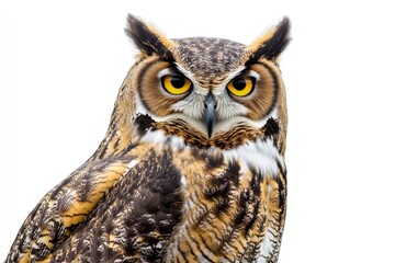 Obraz premium Majestic Great Horned Owl Staring Directly at the Viewer Close Up