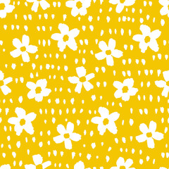 Monochrome hand dark yellow seamless floral pattern background. Vector