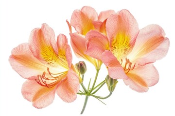 Fototapeta premium Blooming Alstroemeria Flowers with Delicate Pink Petals on White Background