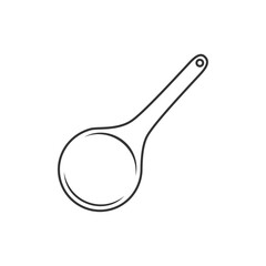 Line art illustration of a kitchen spoon with a handle. Simple black outline drawing for culinary-themed designs, recipes, menus, or cooking blogs.