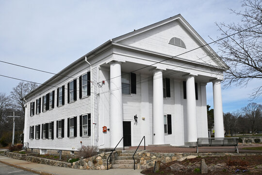 FRAMINGHAM, MASSACHUSETTS - 28 MAR 2025: Village Hall on the Common, under the stewardship of the Framingham History Center dedicated to preserving the historic properties on the Centre Common.