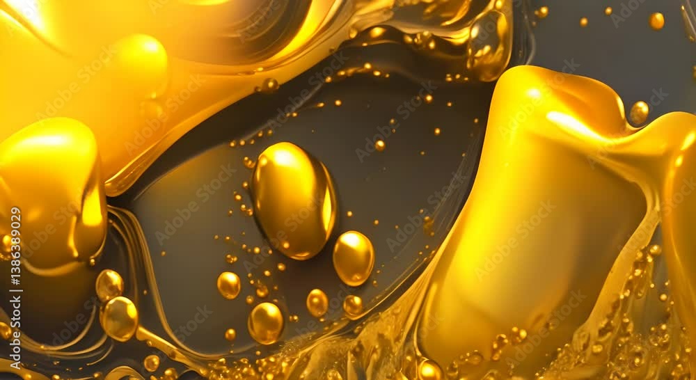Poster abstract background of golden yellow liquid with bubbles forming on its surface creating a mesmerizi