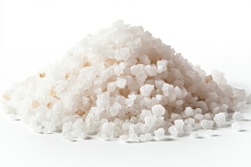 Pile of Sea Salt Coarse Crystals on White Background for Culinary Use