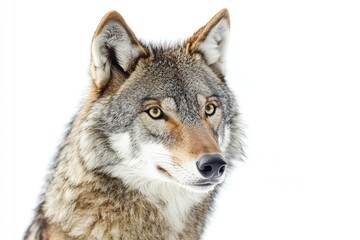 Fototapeta premium Captive Gray Wolf Portrait on White Background Wildlife Close Up
