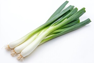 Fresh Green Leeks Bundle Isolated on White Background for Healthy Recipes