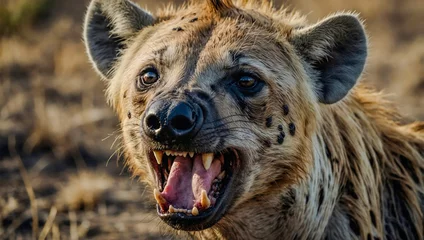 Fototapeten Close-up of a hyena in the wild, showcasing its raw strength and untamed nature. © Kasper