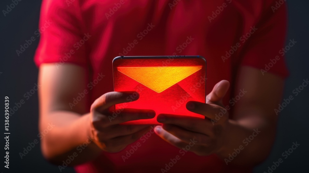 Poster a male hand interacts with a smartphone displaying a hologram of circuit buttons, emphasizing techno