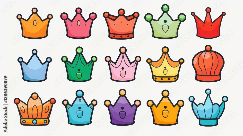 Poster collection of simple crown icons in vector style, perfect for adding a royal touch to your designs.