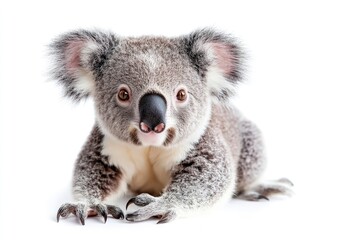 Obraz premium Adorable Koala Bear Posing on White Background for Wildlife Conservation