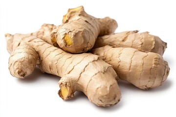 Fototapeta premium Fresh Ginger Roots Isolated on White Background for Culinary Uses