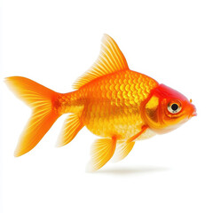 Vibrant goldfish swimming freely, showcasing bright colors and delicate fins on a pure white backdrop. Pure elegance and charm