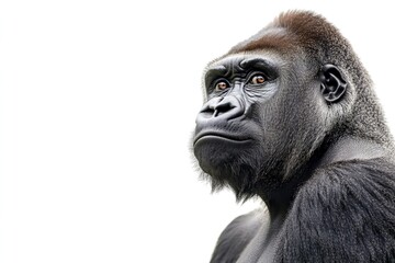 Fototapeta premium Captivating Gorilla Portrait with Intense Gaze on White Background Close Up
