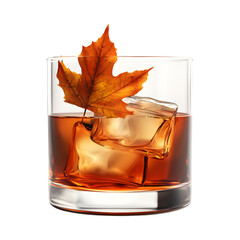 Glass of Whiskey with Leaf Isolated on Transparent Background