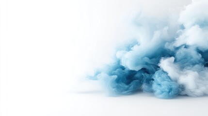 Obraz premium Blue Dye Cloud White Background Minimalist Style High Resolution Wide Landscape View Soft Textures Abstract Art Peaceful Serenity Ideal for Design Projects