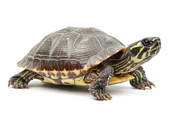 Fototapeta premium Isolated Turtle Walking Against White Background Capturing the Wildlife Animal