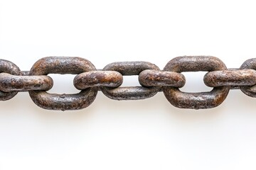 Rusty Chain Links Macro Shot Against White Background for Industrial Concepts