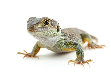 Fototapeta premium Small Lizard Standing Alert on White Background Close-up Studio Shot