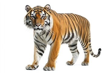 Fototapeta premium Tiger Walking Forward Isolated on White Background Close Up Studio Shot