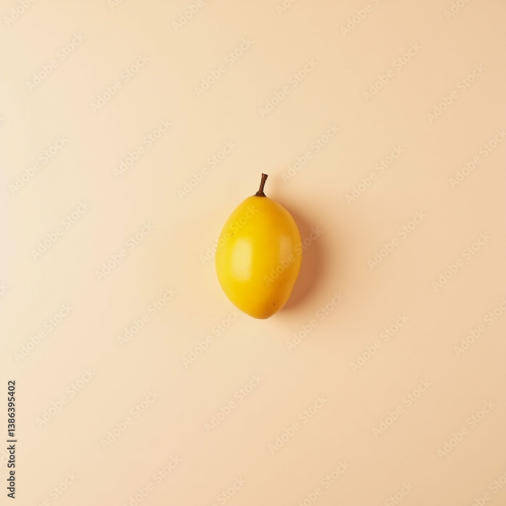 Poster minimalistic photograph single yellow fruit plain beige background fruit appears pear similar type f