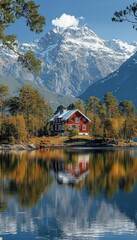 Red House by the Lake with Stunning Mountain Views