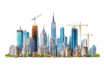 Cityscape Construction Cranes Skyscrapers Urban Development isolated on transparent background